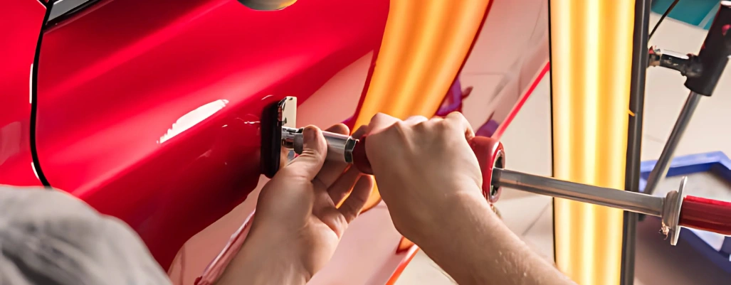 Worker repairing car